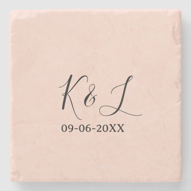 Porta-copo De Pedra Wedding couple name letter date red pastel backgro (Frente)