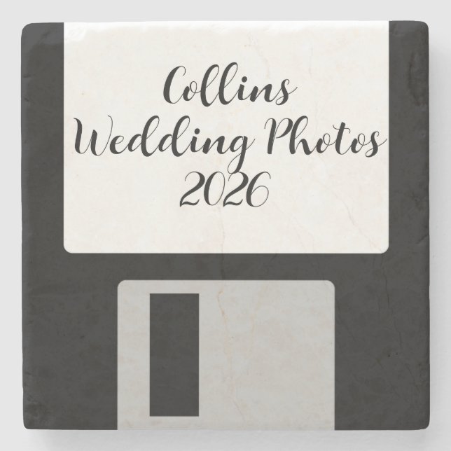 Porta-copo De Pedra Wedding Photos Stone Coaster | Retro Floppy Disk (Frente)