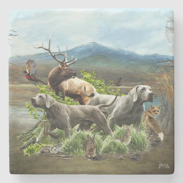 Porta-copo De Pedra Weimaraner, "Cinza Fantasma" (Frente)