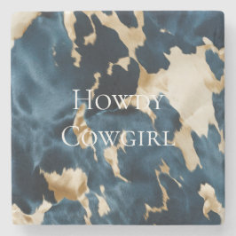 Porta-copo De Pedra Western Blue Cream Dourado Cowboy Cowhide