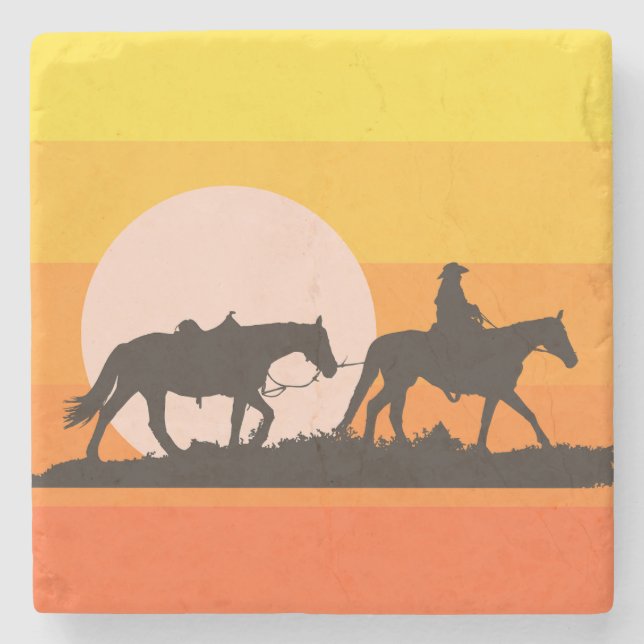 Porta-copo De Pedra Western Sunset Cowboy Silhouette Throw Pillow (Frente)