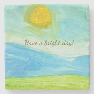 Porta-copo De Pedra Whimsical Sun Watercolor "Have a Bright Day"