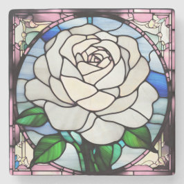 Porta-copo De Pedra White Rose Stained Glass