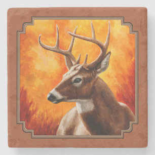 Porta-copo De Pedra Whitetail Deer no outono, Vermelho Brown