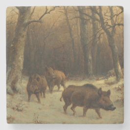 Porta-copo De Pedra Wild Boars in the Snow (por Rosa Bonheur)