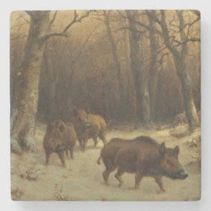 Porta-copo De Pedra Wild Boars in the Snow (por Rosa Bonheur)