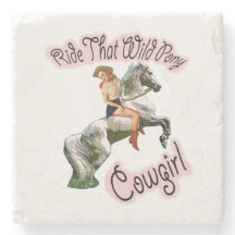 Wild Pony Cowgirl Pinup em Porta copos de Cavalo