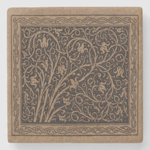 Porta-copo De Pedra William Morris Campion Couro Talhado Damasco