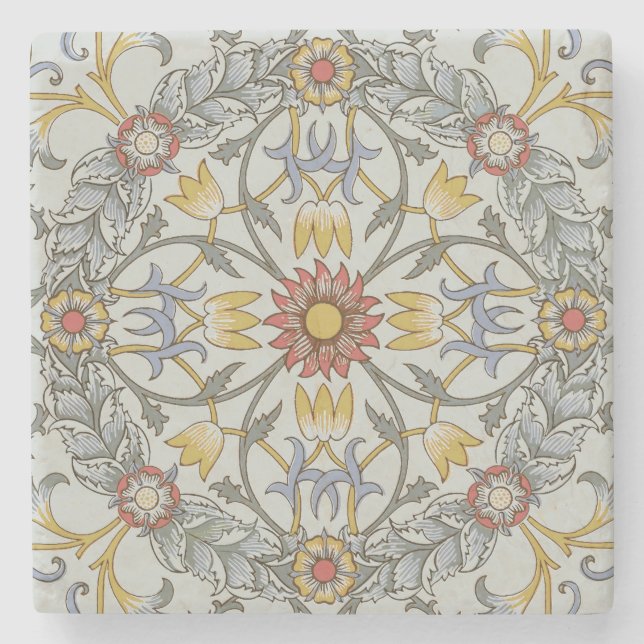 Porta-copo De Pedra William Morris Floral Circle Flower Illustration (Frente)