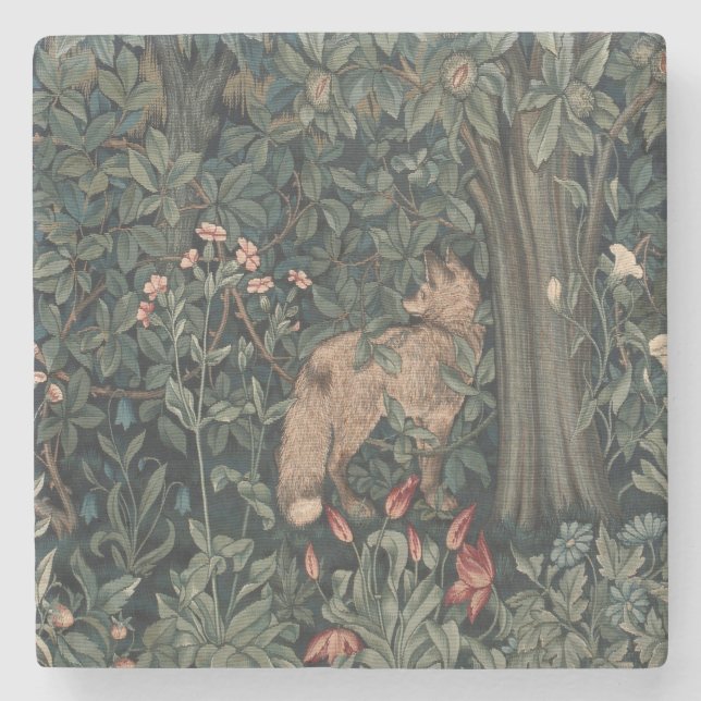 Porta-copo De Pedra William Morris Greenery Fox Willife (Frente)