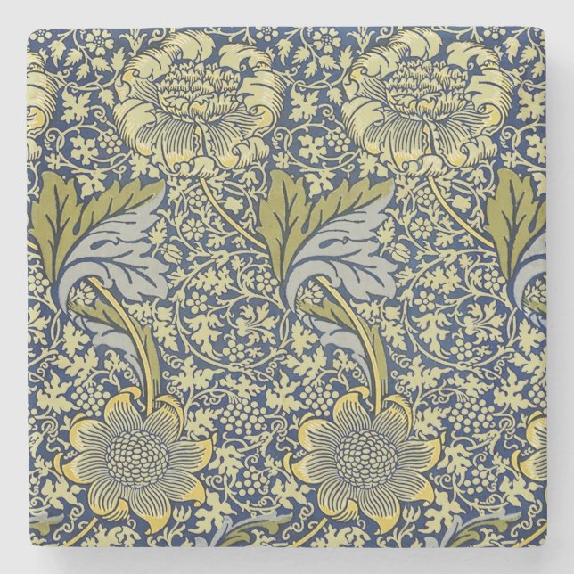Porta-copo De Pedra William Morris Kennet Floral Wallpaper Azul (Frente)