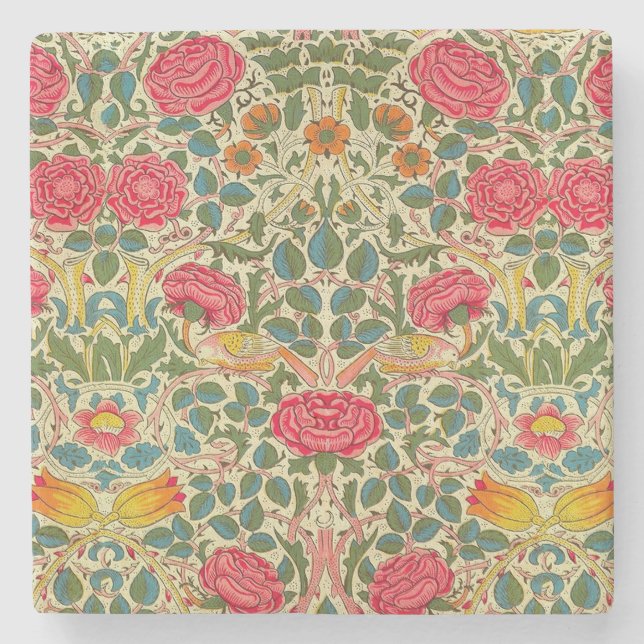 Porta-copo De Pedra William Morris Rosa Floral Chintz Rosa (Frente)
