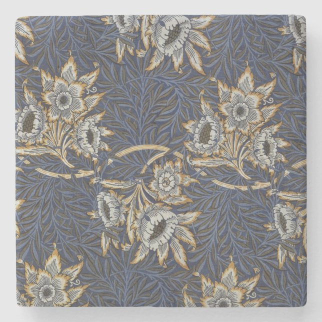 Porta-copo De Pedra William Morris Tulip Willow Blue Patterno (Frente)
