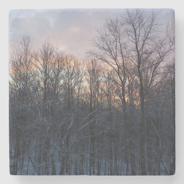 Porta-copo De Pedra Winter Sunrise I Pastel Nature Landscape (Frente)