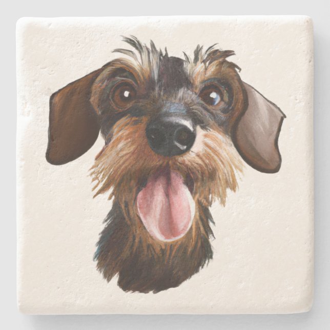 Porta-copo De Pedra Wirehaired Dachshund (Frente)