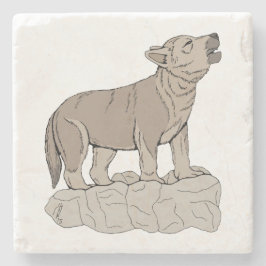 Porta-copo De Pedra Wolf Pup Howling