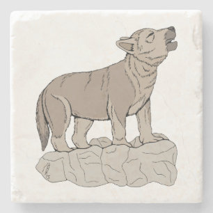 Porta-copo De Pedra Wolf Pup Howling
