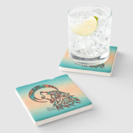 Porta-copo De Pedra Wolf Tribal Howling Na Porta copos Da Pedra Da Lua