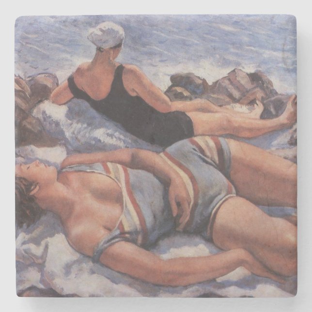 Porta-copo De Pedra Women Sunbelt on the Beach (por Serebriakova) (Frente)