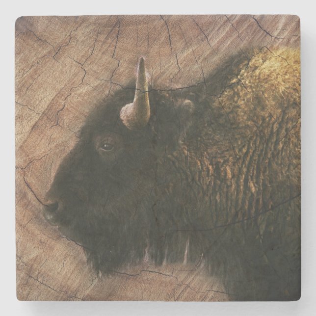 Porta-copo De Pedra Wood Bison Buffalo (Frente)