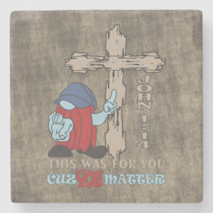 Porta-copo De Pedra Wood Cross Porque Você Importa John 1 14