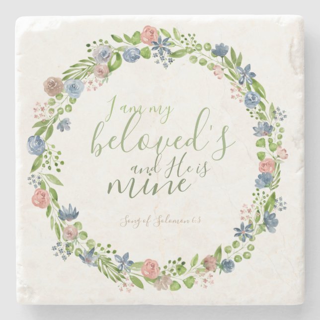 Porta-copo De Pedra Wreath de Aquarela - Cotação Inspirativa Personali (Frente)