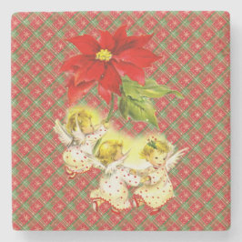 Porta-copo De Pedra Xadrez de Natal com Anjos