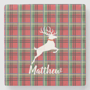 Porta-copo De Pedra Xadrez de Natal Red and Green Tartan