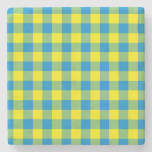 Porta-copo De Pedra Xadrez Escocês Azul Amarelo Verde