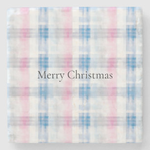 Porta-copo De Pedra Xadrez Listras Rosa Azul Branco Natal