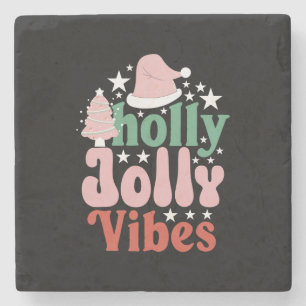 Porta-copo De Pedra Xmas Gift Holly Jolly Vibes