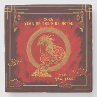 Porta-copo De Pedra Year of the Fire Horse , Happy Lunar New Year