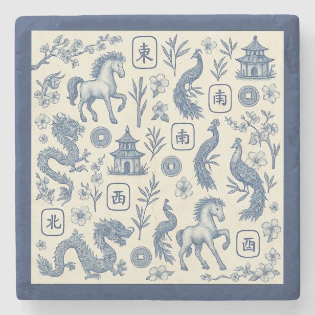 Porta-copo De Pedra Year of the Horse Mahjong Toile Stone Coaster (Frente)