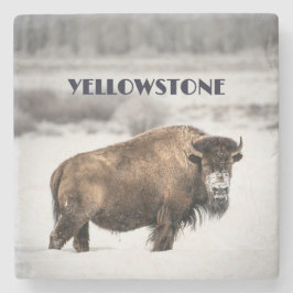 Porta-copo De Pedra Yellowstone Snowy Buffalo Souvenir Porta copos
