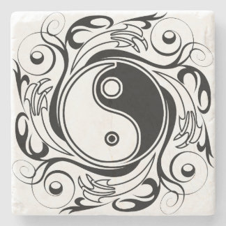 Porta-copo De Pedra Yin & Yang Symbol Black and White Tattoo Style