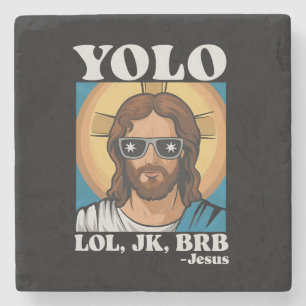 Porta-copo De Pedra YOLO LOL JK BRB Jesus Engraçado Páscoa