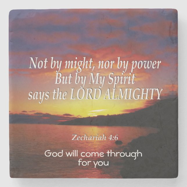 Porta-copo De Pedra Zechariah 4 NÃO POR MELHOR Inspiração Cristã (Frente)