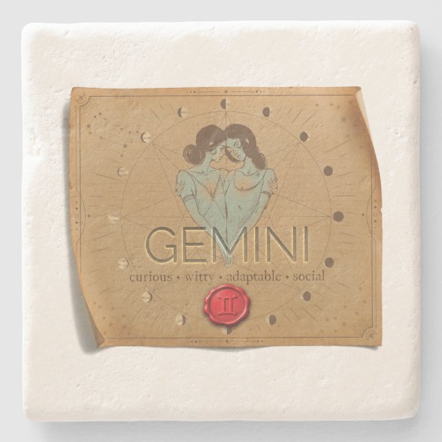 Porta-copo De Pedra Zodiac - Gemini - Coaster (Frente)