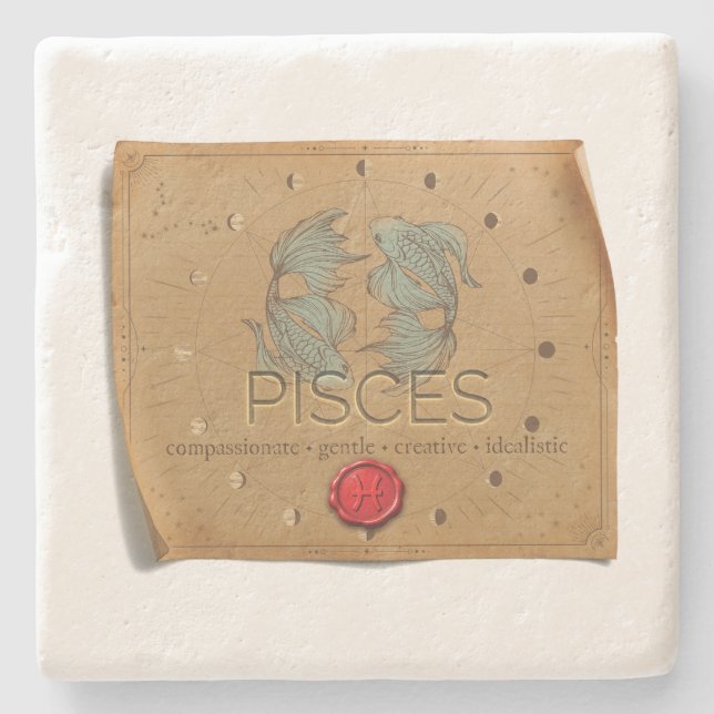 Porta-copo De Pedra Zodiac - Pisces - Coaster (Frente)