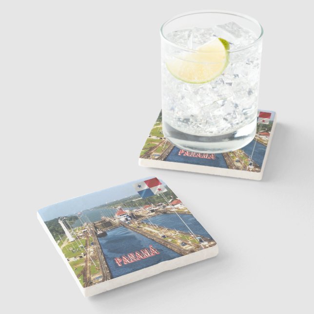 Porta-copo De Pedra zPA014 PANAMA, CANAL LOCKS, América, (Lateral)