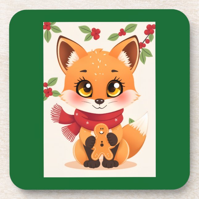 Porta-copo Decoração de Raposa de Natal (Frente)