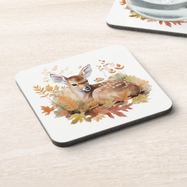 Porta-copo Deer Fawn nas Folhas do outono (Left Side)