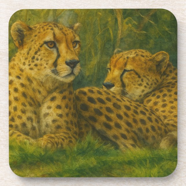 Porta-copo Descanso de Cheetah Duo em Floresta (Frente)