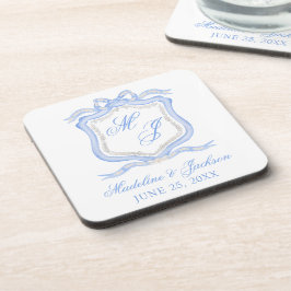 Porta-copo Desenhador de Cores Azuis Monogramas Casamento