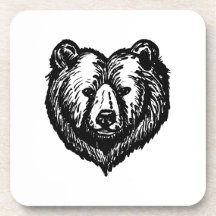 Desenho a Tinta da Cara de Urso Preto e Branco
