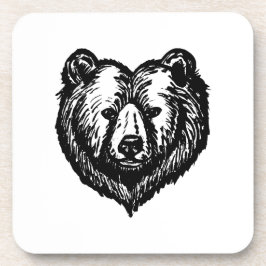 Porta-copo Desenho a Tinta da Cara de Urso Preto e Branco