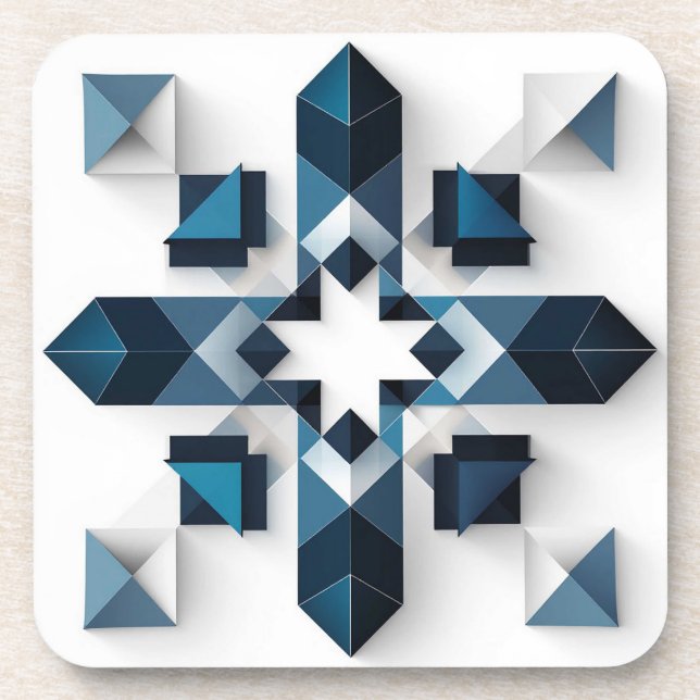 Porta-copo Desenho Abstrato Geométrico em Azul e Branco (Frente)