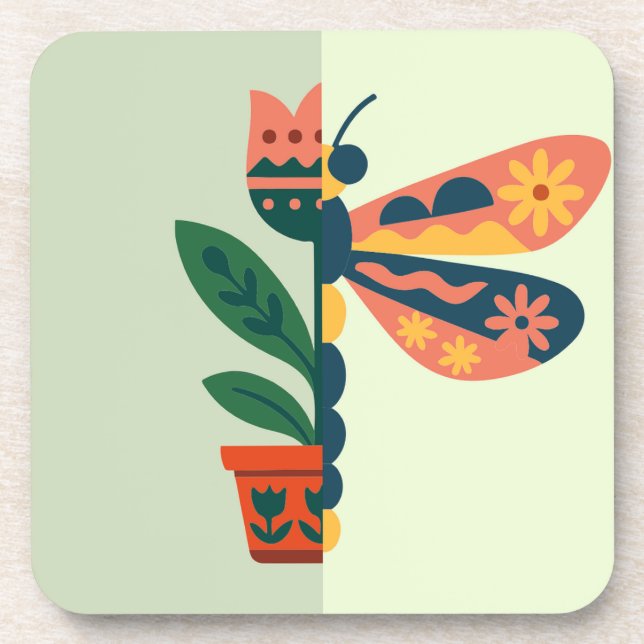 Porta-copo Desenho caprichoso de libélula floral (Frente)