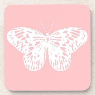 Porta-copo Desenho da borboleta, cor-de-rosa-casca e branco