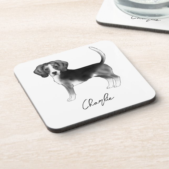 Porta-copo Desenho de Cachorro Beagle em Preto e Branco com T (Left Side)
